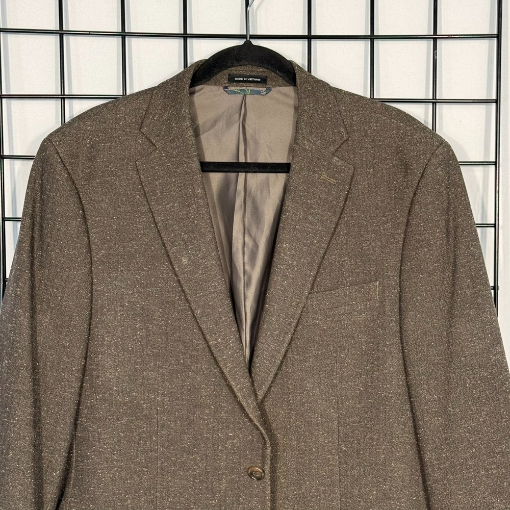 Sean John Blazer Sport Jacket Mens 44R Brown Speckle Double Vent Suede Elbows